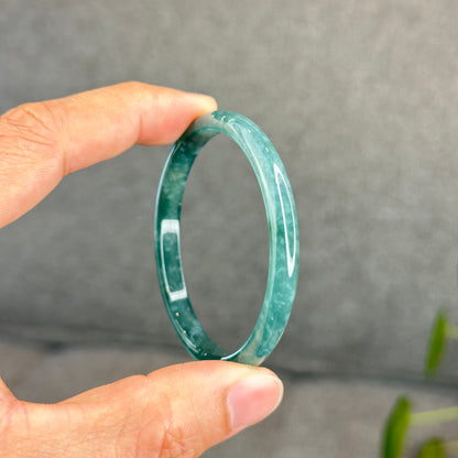 Natural Semi-Translucent Blue Water Jadeite Jade Banlge Leaf Style Size 51.5 mm