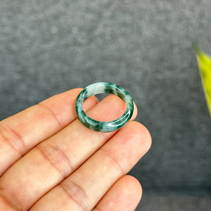 Natural Dark Floating Floral Moss Green Translucent Jadeite Jade Type A Ring Leaf Style Size 1.95