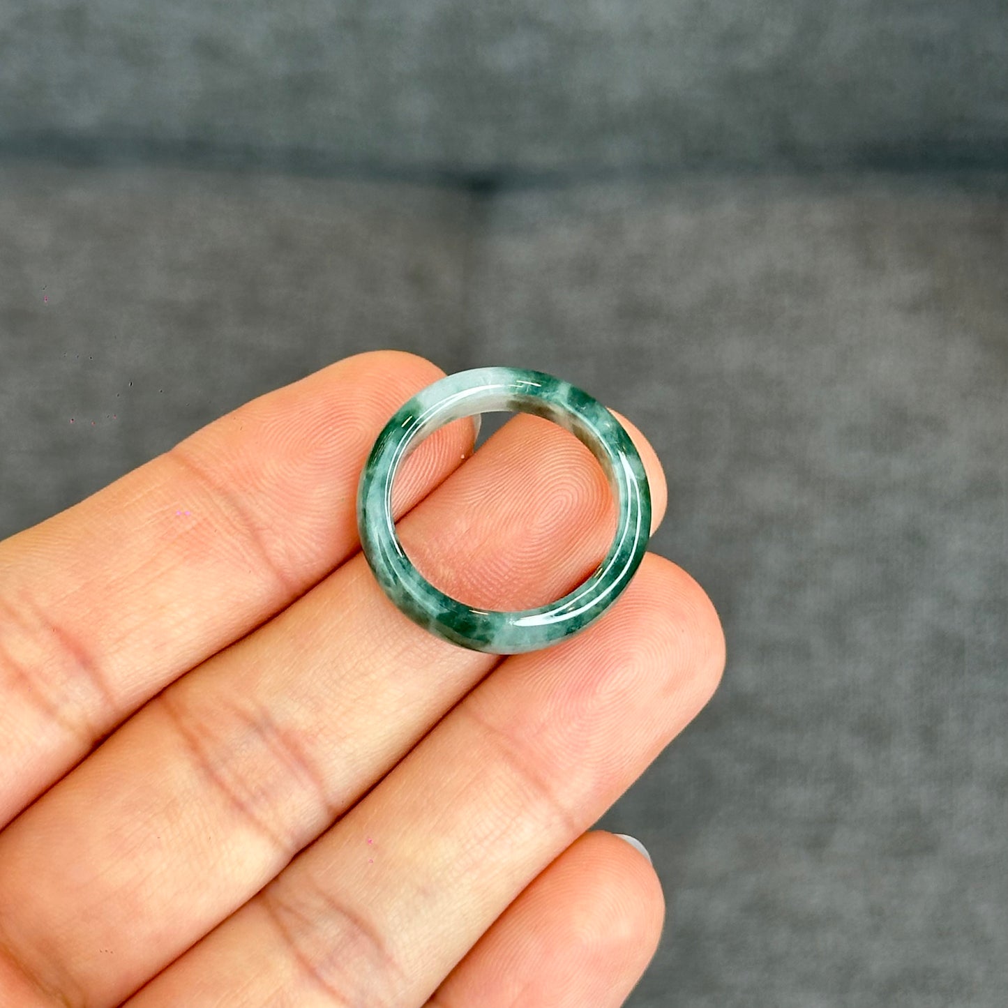 Natural Dark Floating Floral Moss Green Translucent Jadeite Jade Type A Ring Leaf Style Size 1.95