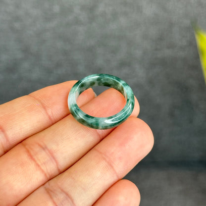 Natural Dark Floating Floral Moss Green Translucent Jadeite Jade Type A Ring Leaf Style Size 1.95