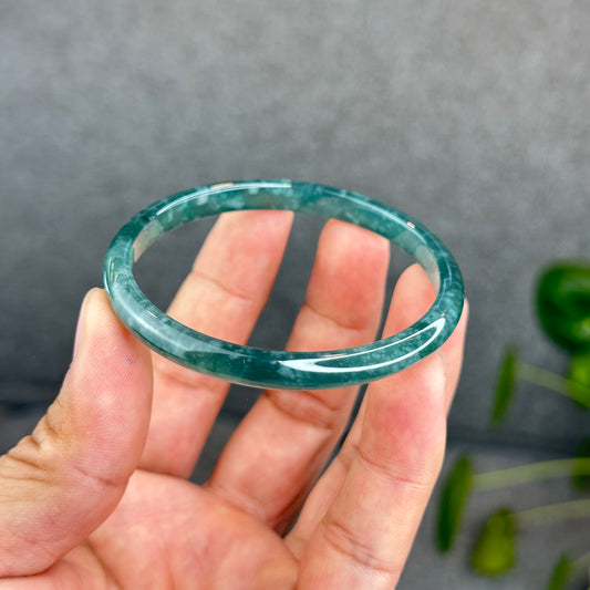 Natural Semi-Translucent Blue Water Jadeite Jade Banlge Leaf Style Size 55 mm