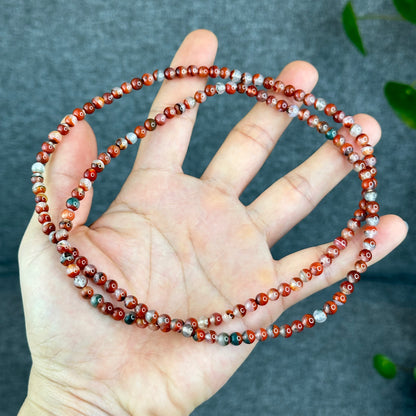 Natural Half Bowl Mixed Moss Green Nan Hong Agate VIP Triple Wrap Bracelet Size 5 mm