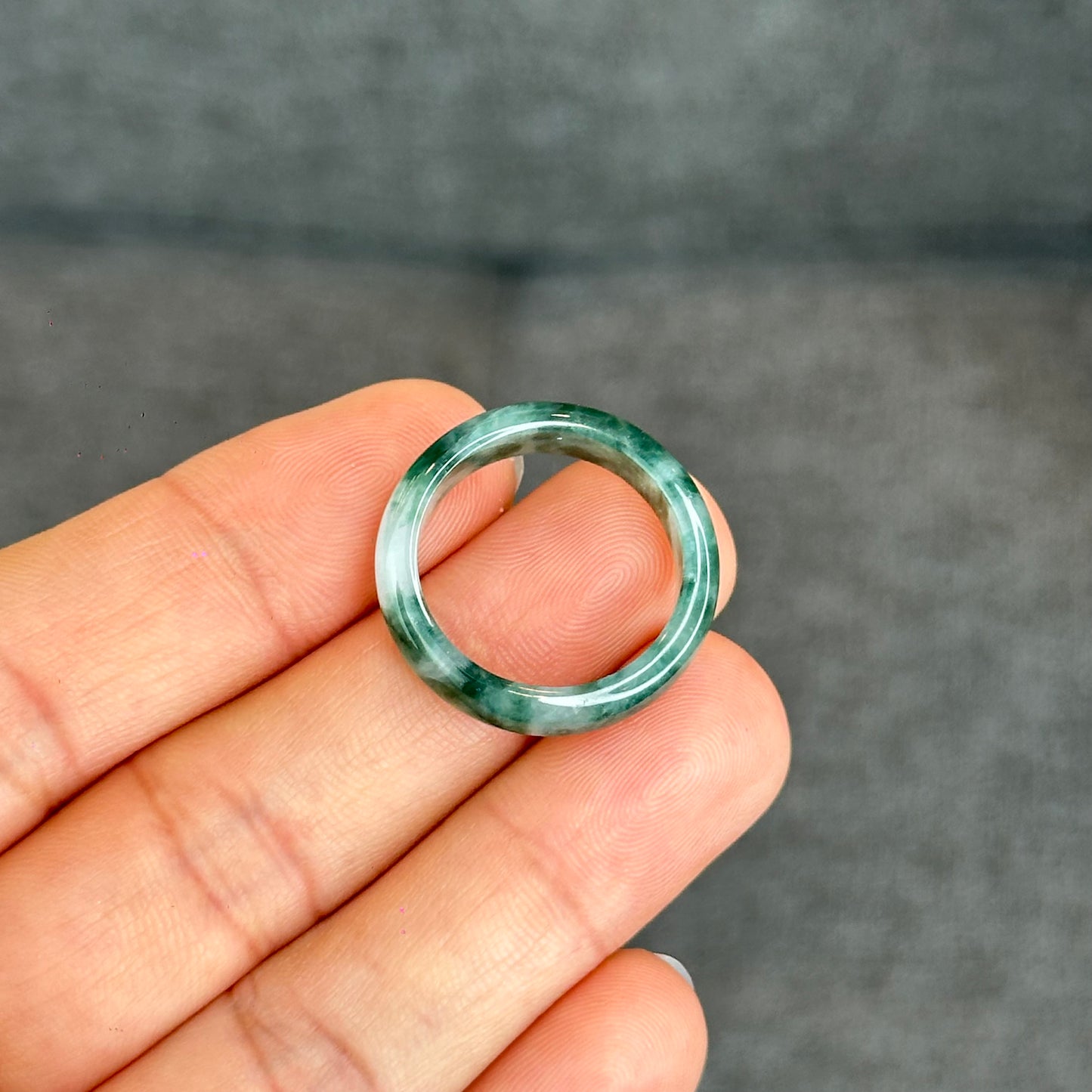 Natural Dark Floating Floral Moss Green Translucent Jadeite Jade Type A Ring Leaf Style Size 1.95