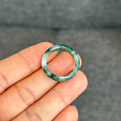 Natural Dark Floating Floral Moss Green Translucent Jadeite Jade Type A Ring Leaf Style Size 1.95
