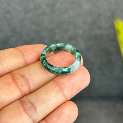 Natural Dark Floating Floral Moss Green Translucent Jadeite Jade Type A Ring Leaf Style Size 1.95