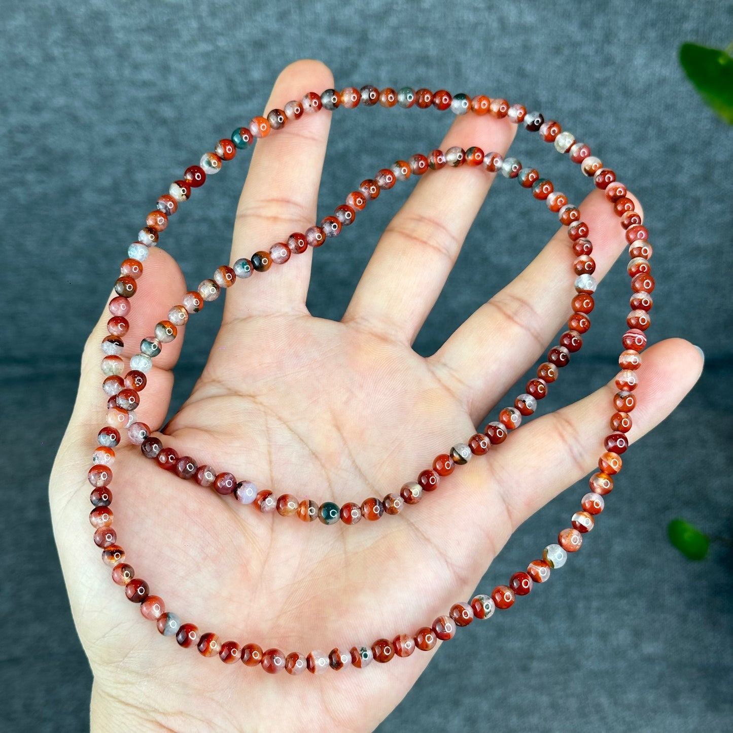 Natural Half Bowl Mixed Moss Green Nan Hong Agate VIP Triple Wrap Bracelet Size 5 mm