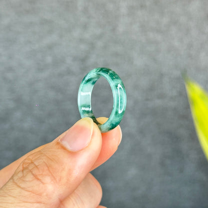 Natural Dark Floating Floral Moss Green Translucent Jadeite Jade Type A Ring Leaf Style Size 1.95