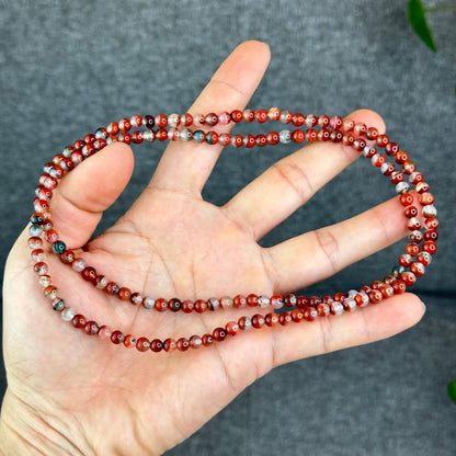 Natural Half Bowl Mixed Moss Green Nan Hong Agate VIP Triple Wrap Bracelet Size 5 mm