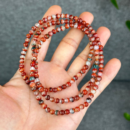 Natural Half Bowl Mixed Moss Green Nan Hong Agate VIP Triple Wrap Bracelet Size 5 mm