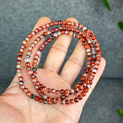 Natural Half Bowl Mixed Moss Green Nan Hong Agate VIP Triple Wrap Bracelet Size 5 mm