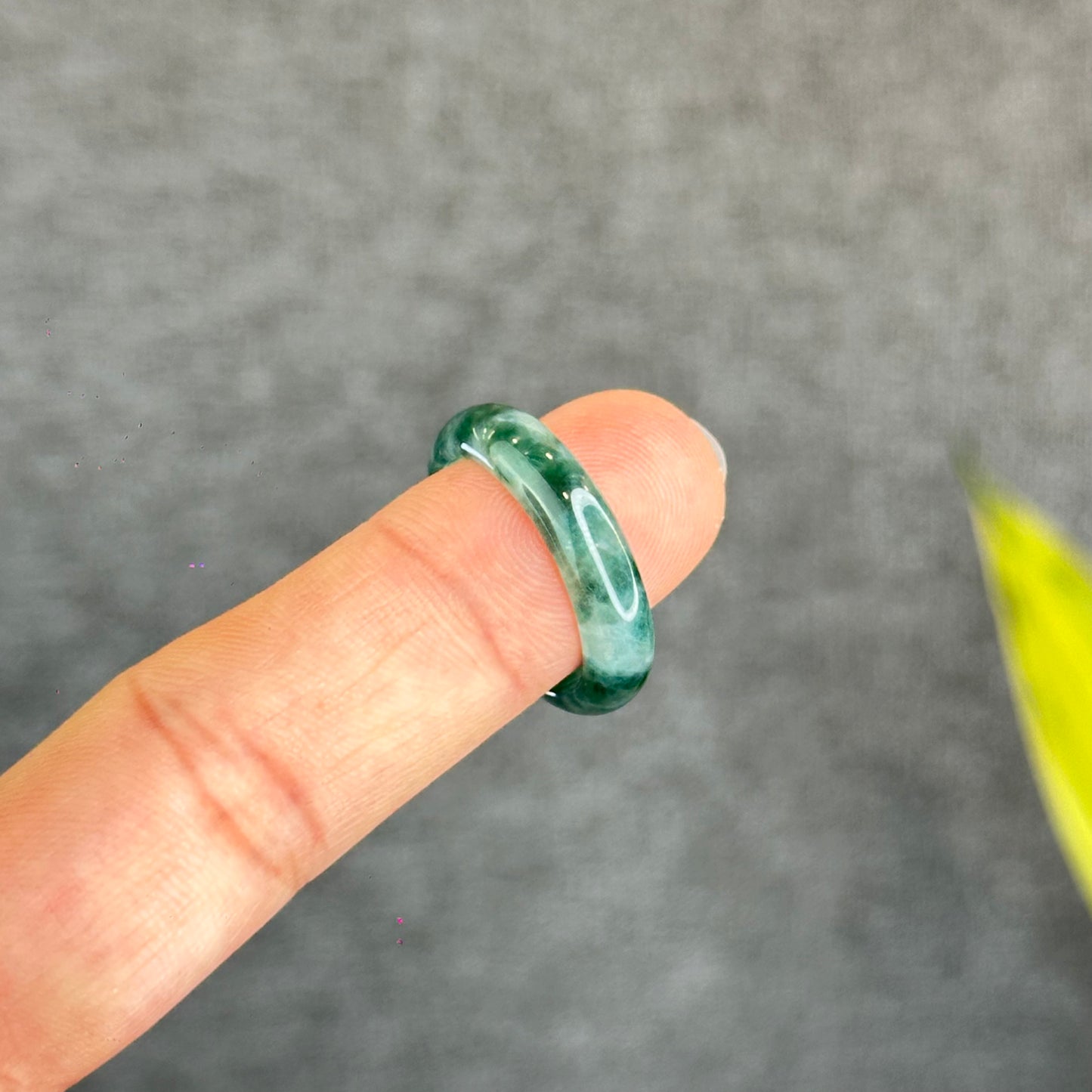 Natural Dark Floating Floral Moss Green Translucent Jadeite Jade Type A Ring Leaf Style Size 1.95