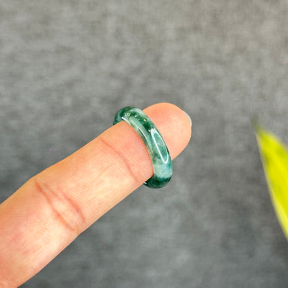 Natural Dark Floating Floral Moss Green Translucent Jadeite Jade Type A Ring Leaf Style Size 1.95