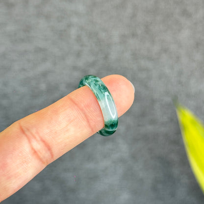 Natural Dark Floating Floral Moss Green Translucent Jadeite Jade Type A Ring Leaf Style Size 1.95