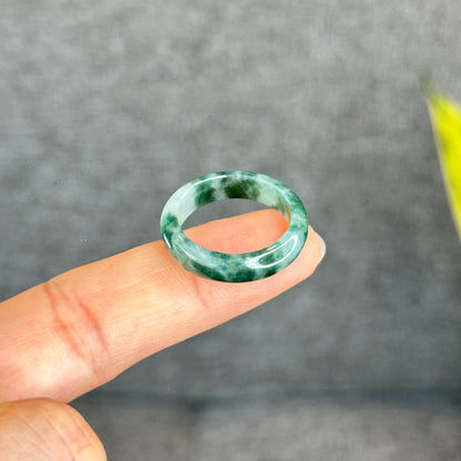 Natural Dark Floating Floral Moss Green Translucent Jadeite Jade Type A Ring Leaf Style Size 1.95