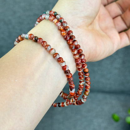 Natural Half Bowl Mixed Moss Green Nan Hong Agate VIP Triple Wrap Bracelet Size 5 mm