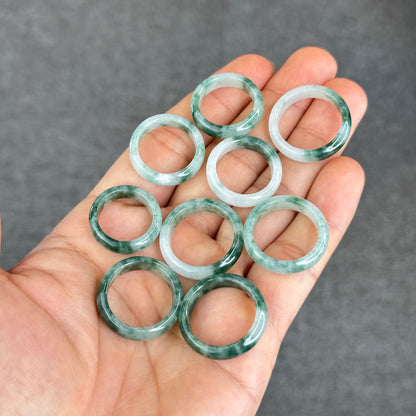 Natural Dark Floating Floral Moss Green Translucent Jadeite Jade Type A Ring Leaf Style Size 1.6
