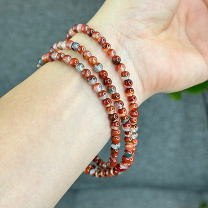 Natural Half Bowl Mixed Moss Green Nan Hong Agate VIP Triple Wrap Bracelet Size 5 mm