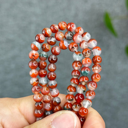 Natural Half Bowl Mixed Moss Green Nan Hong Agate VIP Triple Wrap Bracelet Size 5 mm