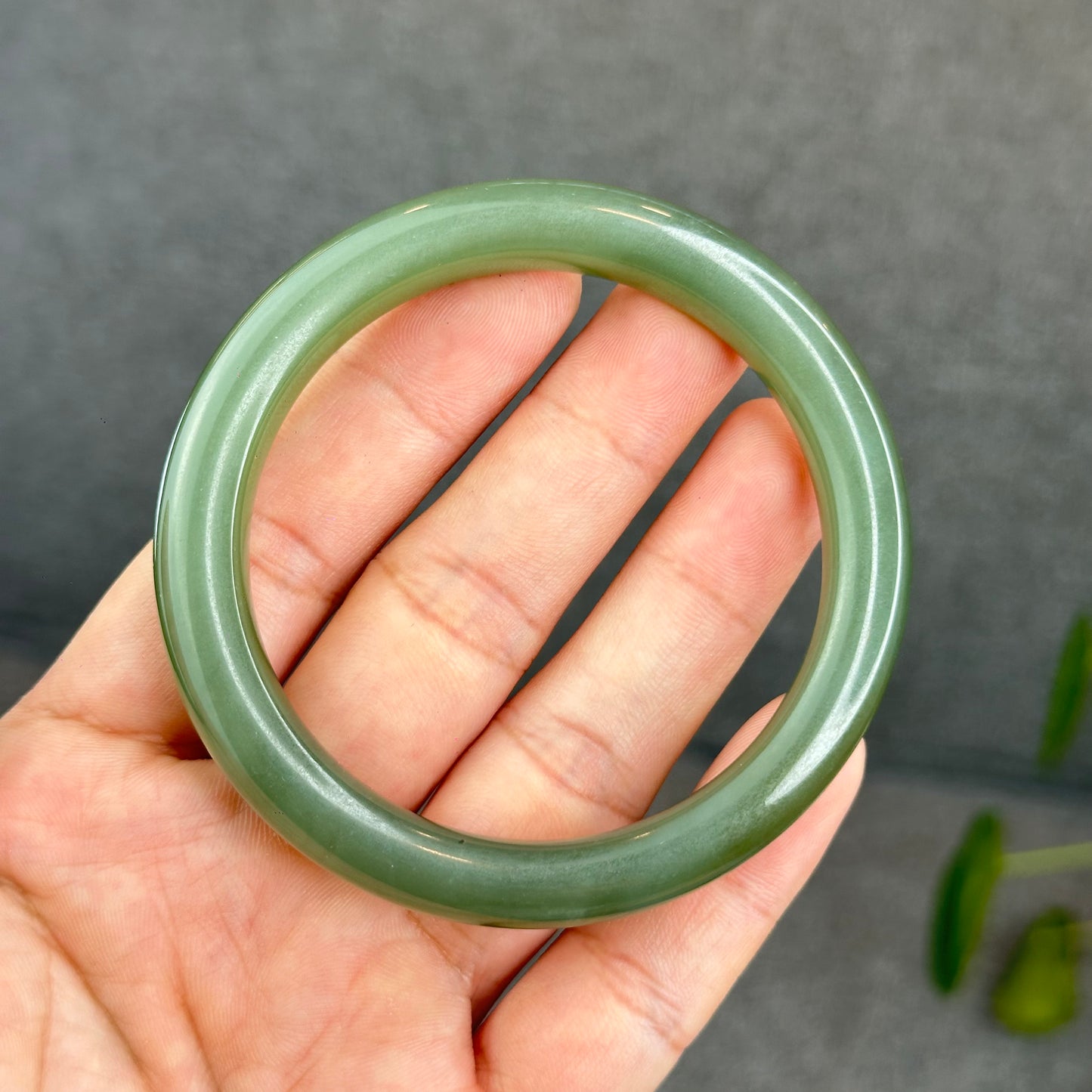 Natural Lake Green Hetian Nephrite Jade Bangle Leaf Style Size 58 mm