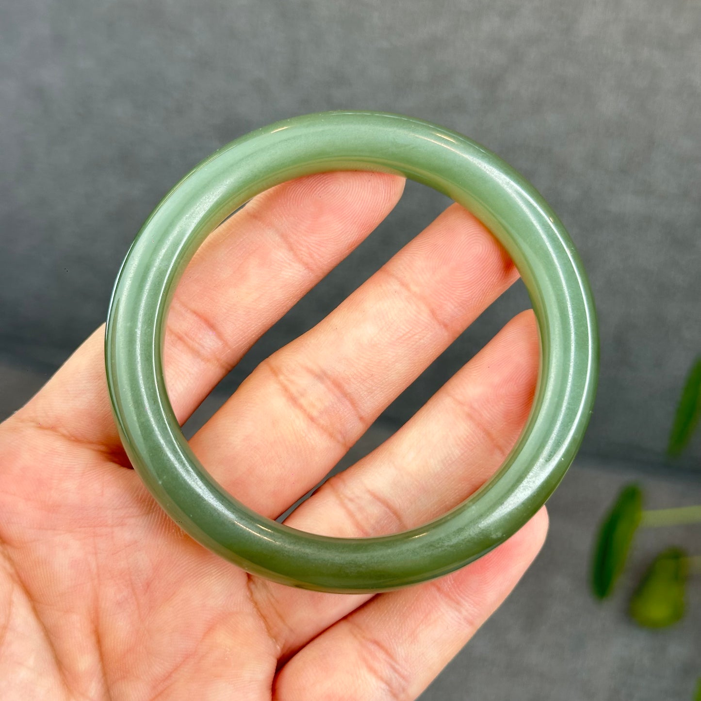 Natural Lake Green Hetian Nephrite Jade Bangle Leaf Style Size 58 mm