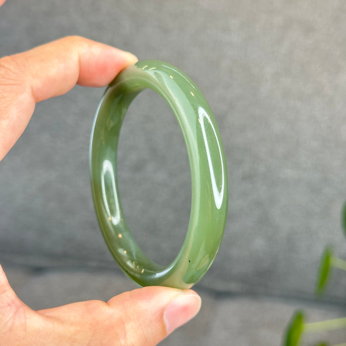 Natural Lake Green Hetian Nephrite Jade Bangle Leaf Style Size 58 mm