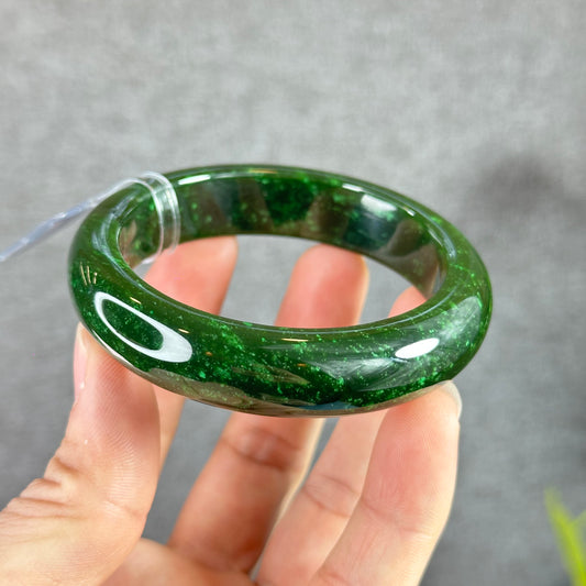 Natural Nephrite Jade Bangle Leaf Style Size 57 mm