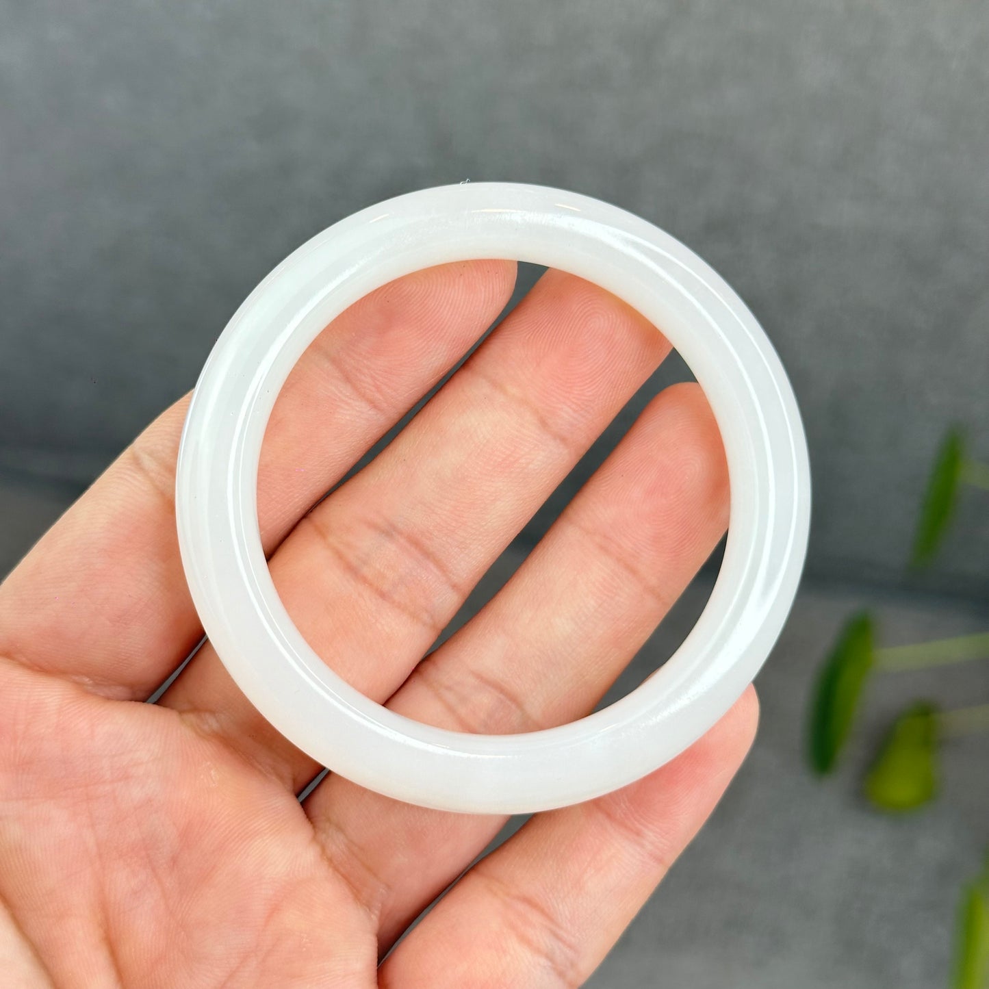 Natural Semi-Translucent White Hetian Nephrite Jade Bangle Leaf Style Size 50.5 mm
