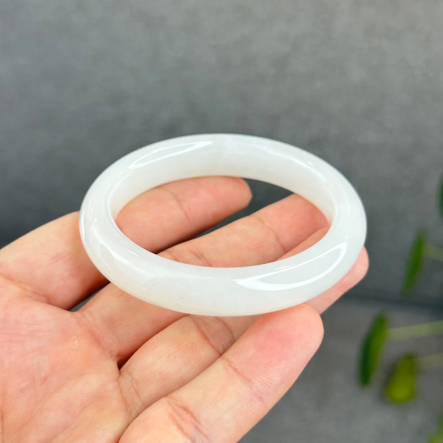 Natural Semi-Translucent White Hetian Nephrite Jade Bangle Leaf Style Size 50.5 mm