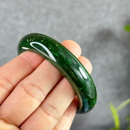 Natural Nephrite Jade Bangle Leaf Style Size 57 mm