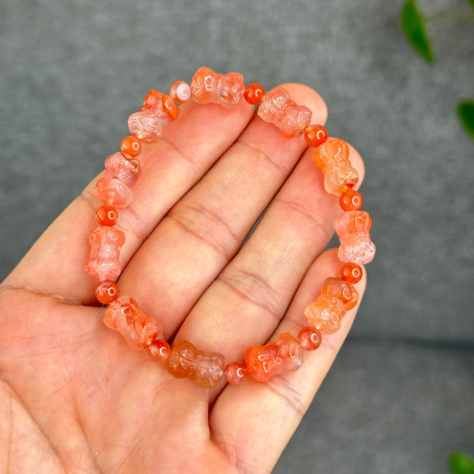 Natural Double Lotus Nan Hong Agate Mixed Bead Bracelet Size 8.5 mm