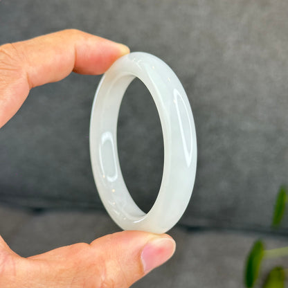 Natural Semi-Translucent White Hetian Nephrite Jade Bangle Leaf Style Size 50.5 mm