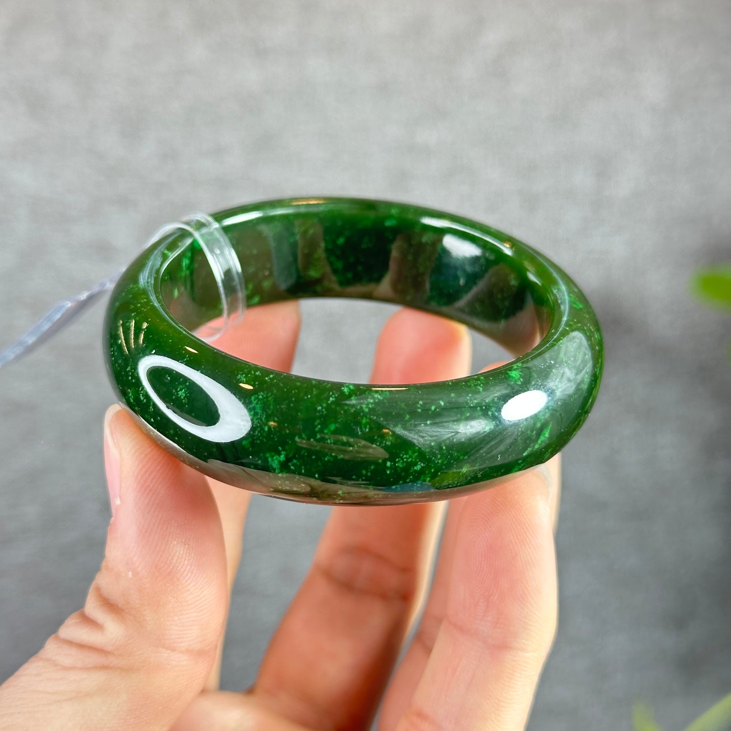Natural Nephrite Jade Bangle Leaf Style Size 53.3 mm