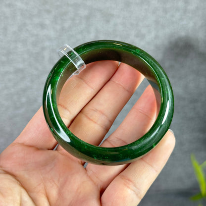 Natural Nephrite Jade Bangle Leaf Style Size 53.3 mm