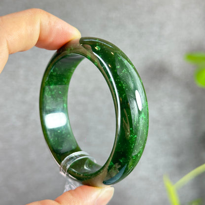 Natural Nephrite Jade Bangle Leaf Style Size 53.3 mm