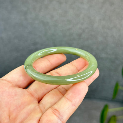 Natural Green Tea Hetian Nephrite Jade Bangle Chopstick Style Size 52 mm