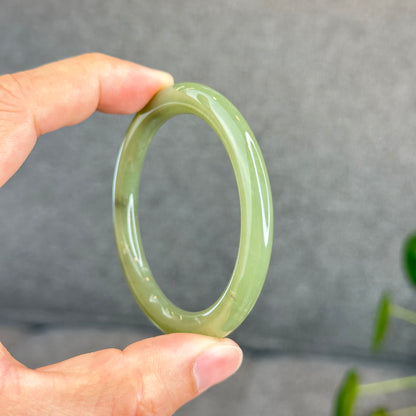 Natural Green Tea Hetian Nephrite Jade Bangle Chopstick Style Size 52 mm