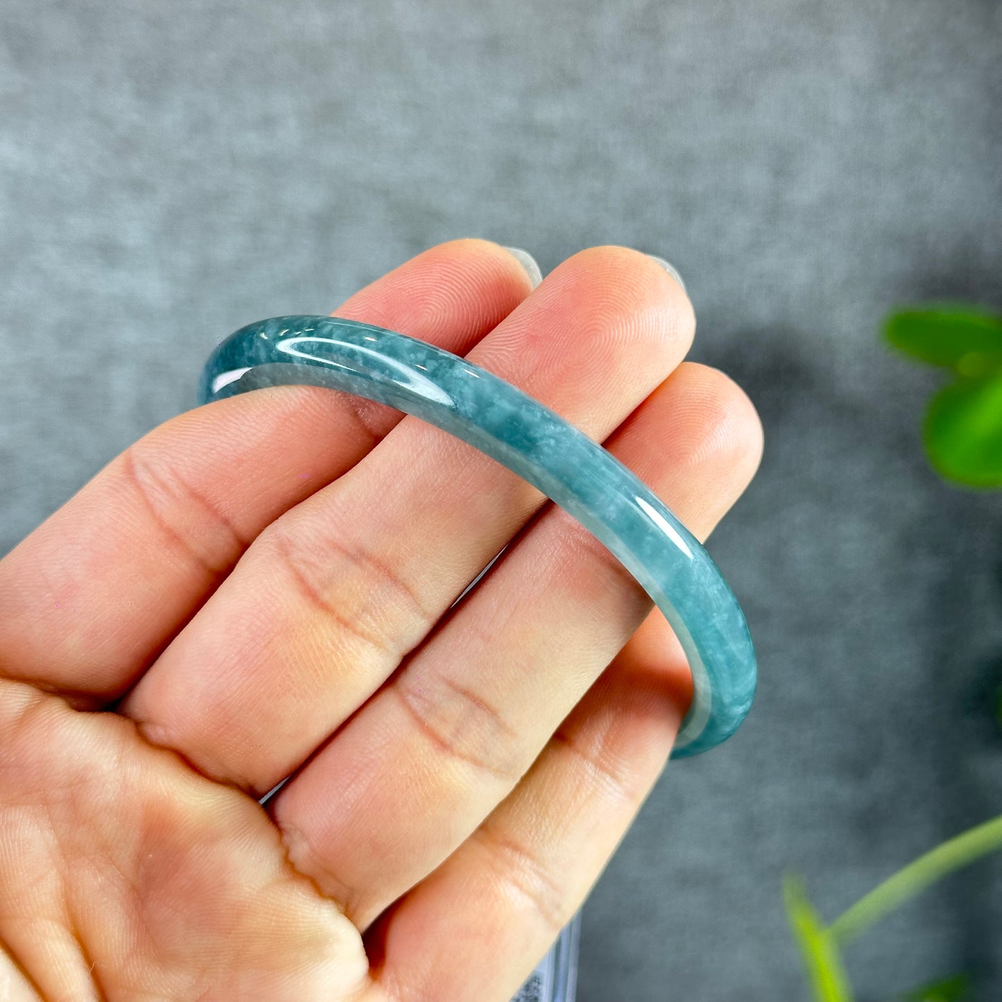 Water Green Natural Jadeite Jade Bangle Thin Leaf Style Size 61 mm