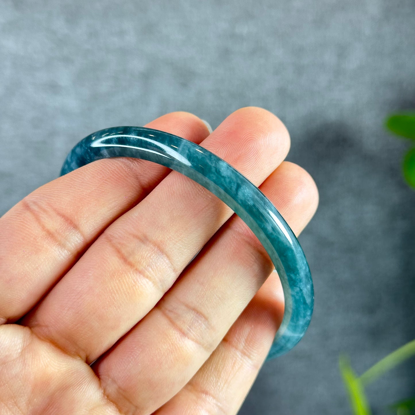 Water Green Natural Jadeite Jade Bangle Thin Leaf Style Size 61 mm