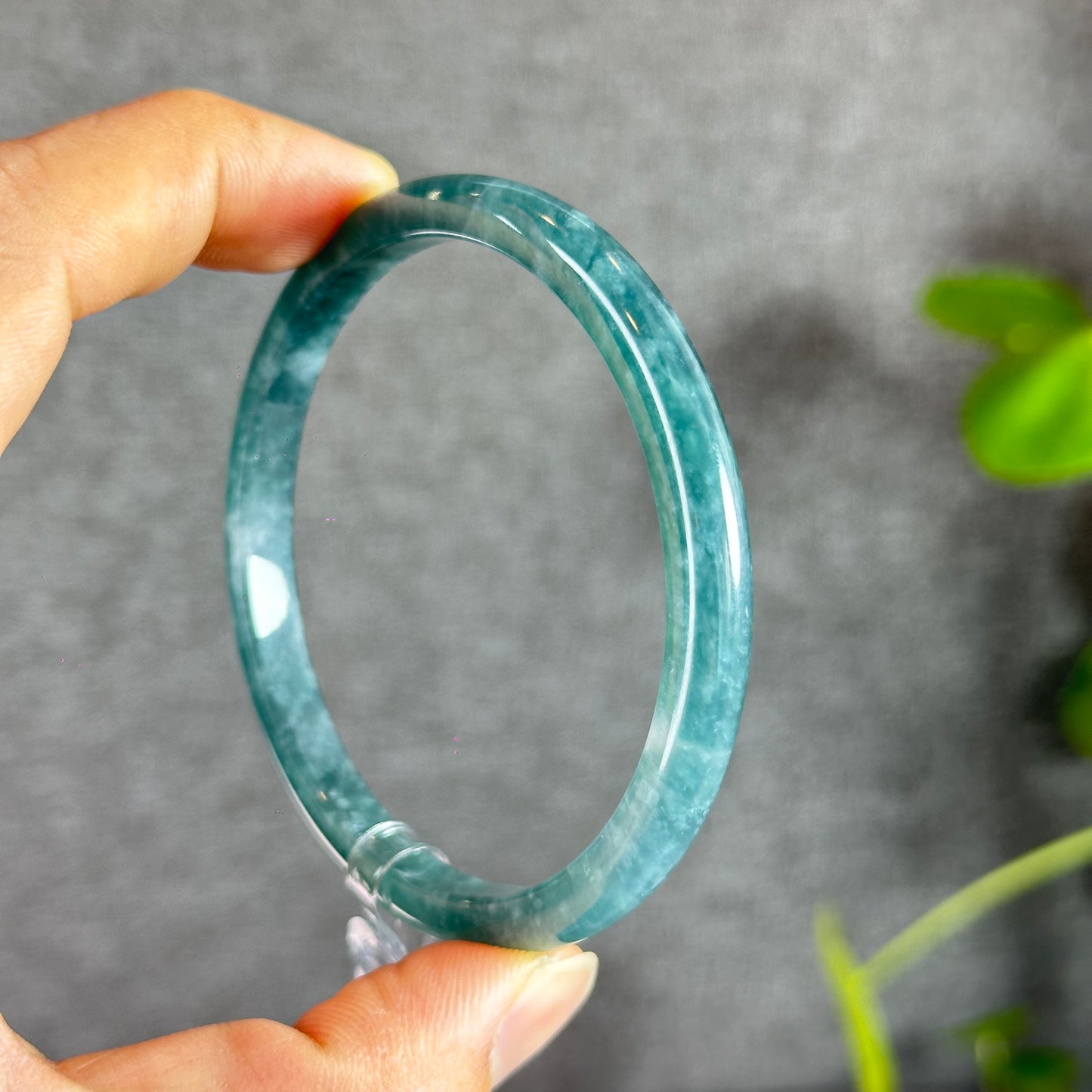 Water Green Natural Jadeite Jade Bangle Thin Leaf Style Size 61 mm