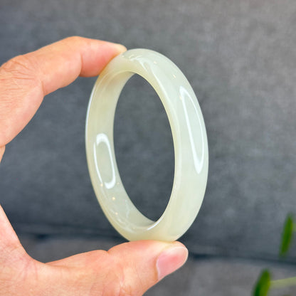 Natural Milky Beige Hetian Nephrite Jade Bangle Leaf Style Size 57.7 mm