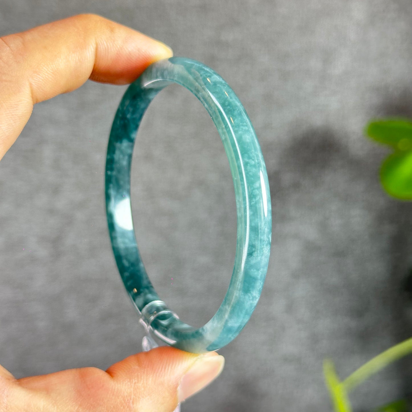 Water Green Natural Jadeite Jade Bangle Thin Leaf Style Size 61 mm