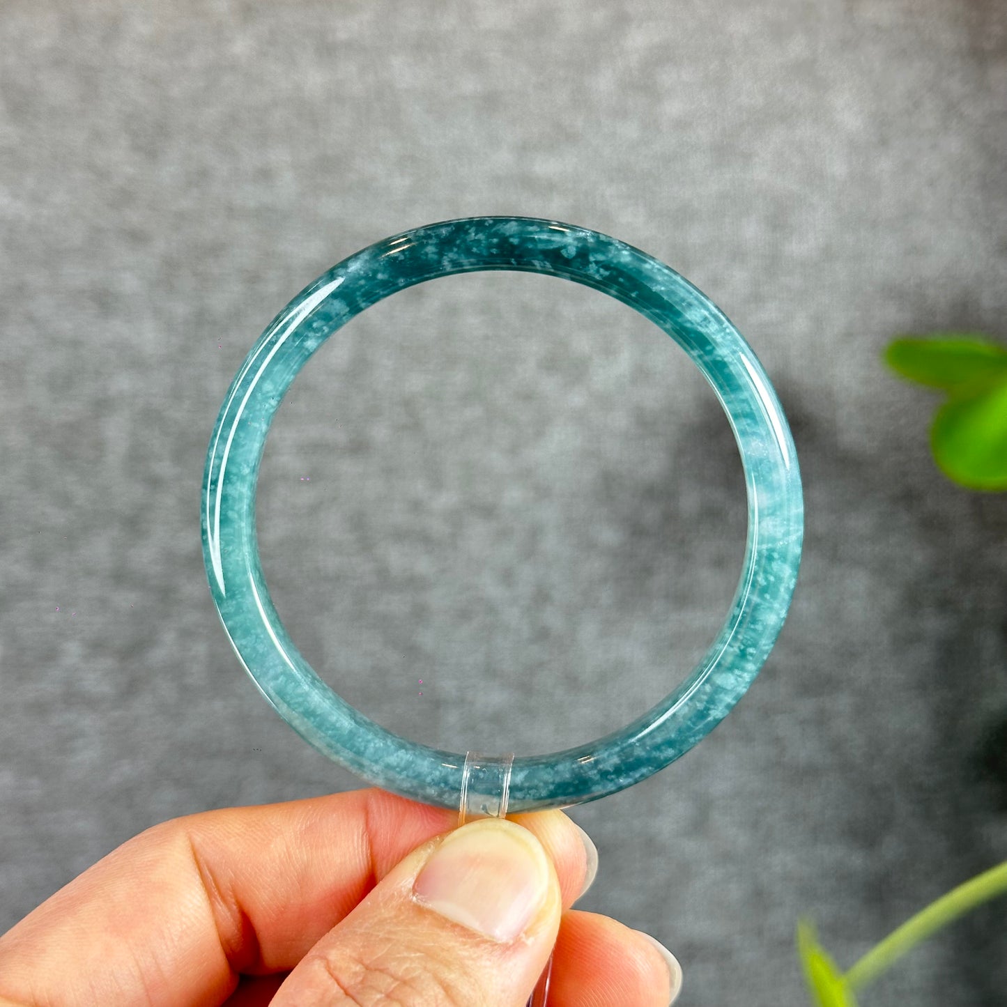 Water Green Natural Jadeite Jade Bangle Thin Leaf Style Size 55.5 mm