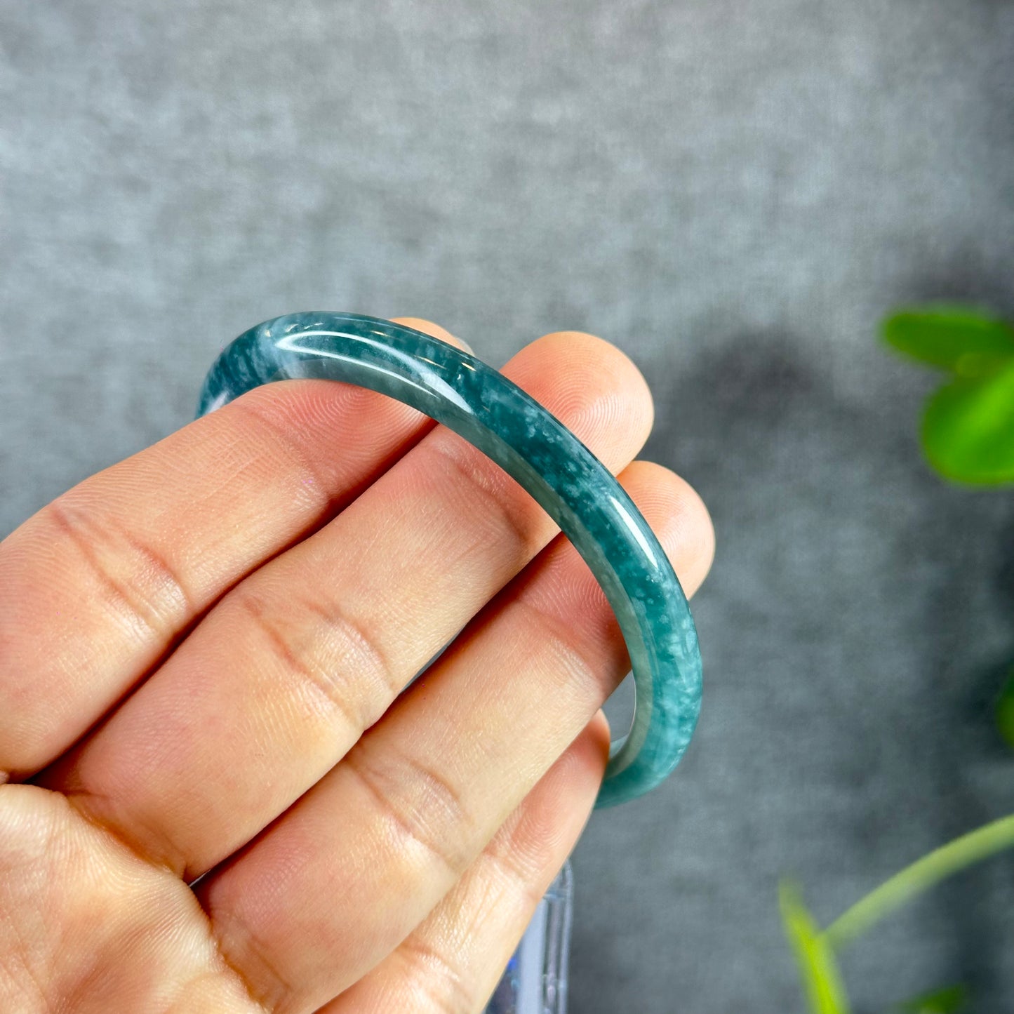 Water Green Natural Jadeite Jade Bangle Thin Leaf Style Size 55.5 mm