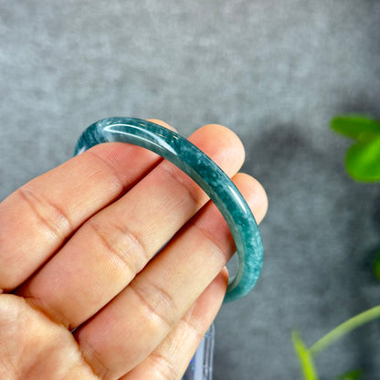 Water Green Natural Jadeite Jade Bangle Thin Leaf Style Size 55.5 mm