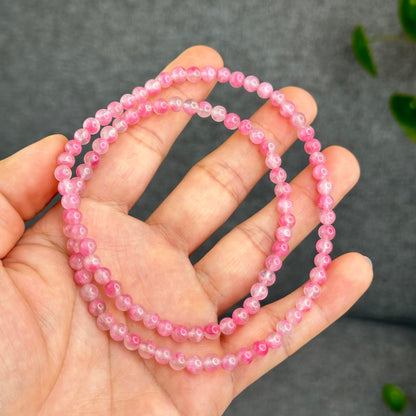 Natural Sakura Rhodonite Matte Finish Translucent Triple Wrap Bracelet Size 5.5 mm