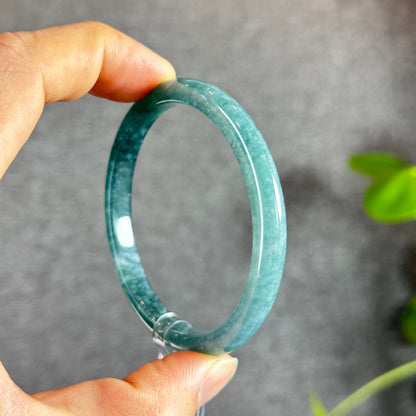 Water Green Natural Jadeite Jade Bangle Thin Leaf Style Size 55.5 mm