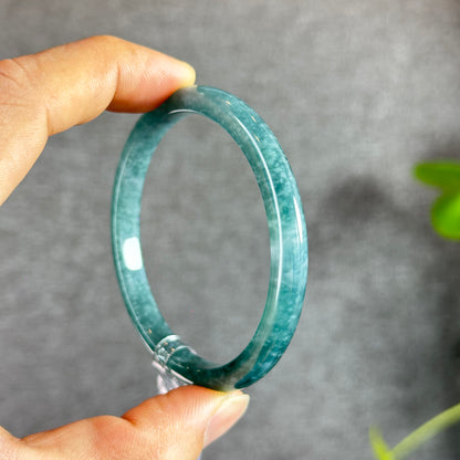 Water Green Natural Jadeite Jade Bangle Thin Leaf Style Size 55.5 mm