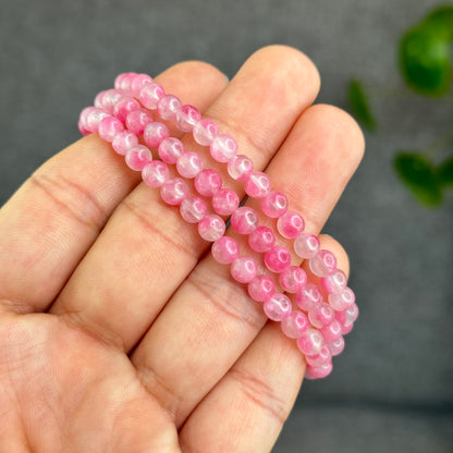 Natural Sakura Rhodonite Matte Finish Translucent Triple Wrap Bracelet Size 5.5 mm