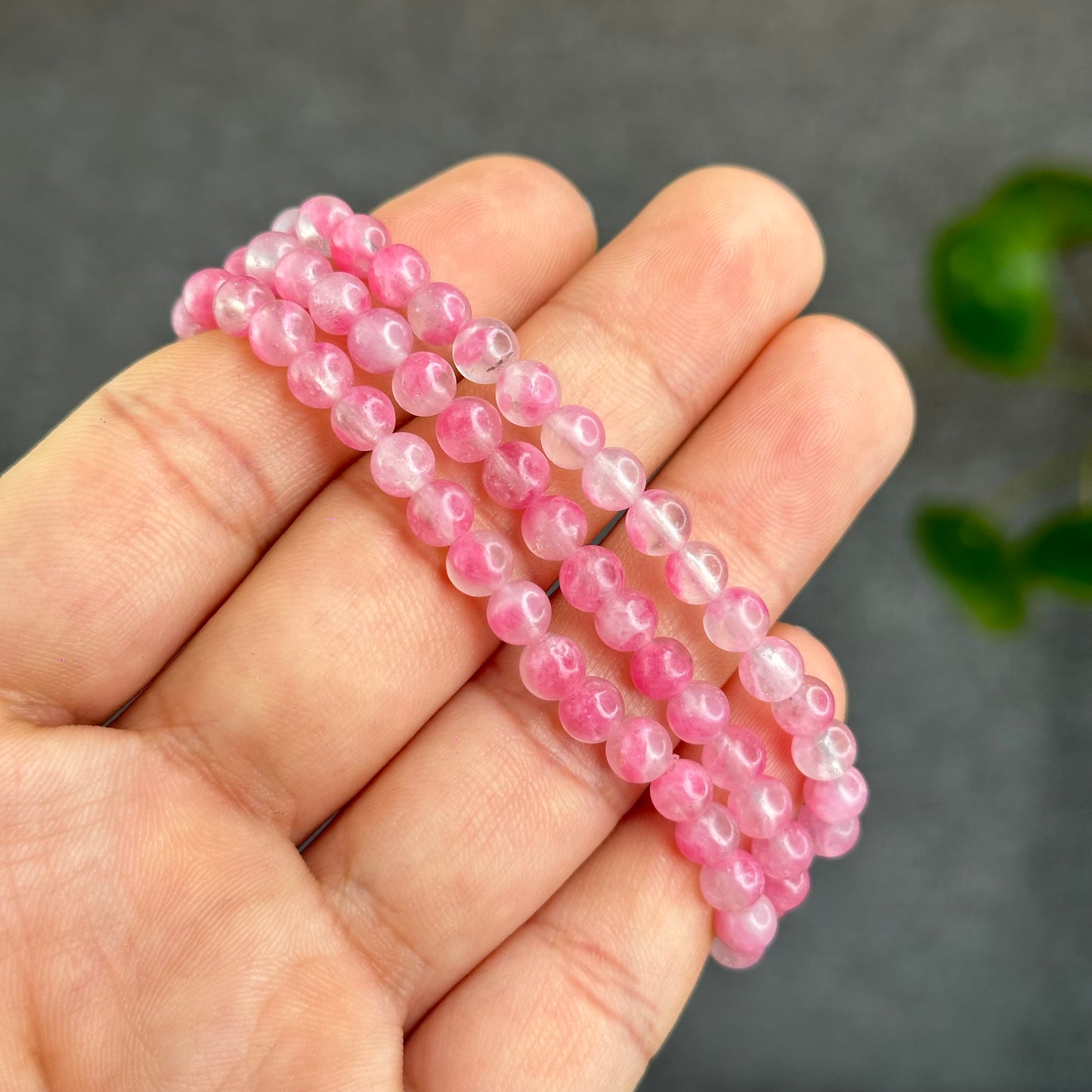 Natural Sakura Rhodonite Matte Finish Translucent Triple Wrap Bracelet Size 5.5 mm
