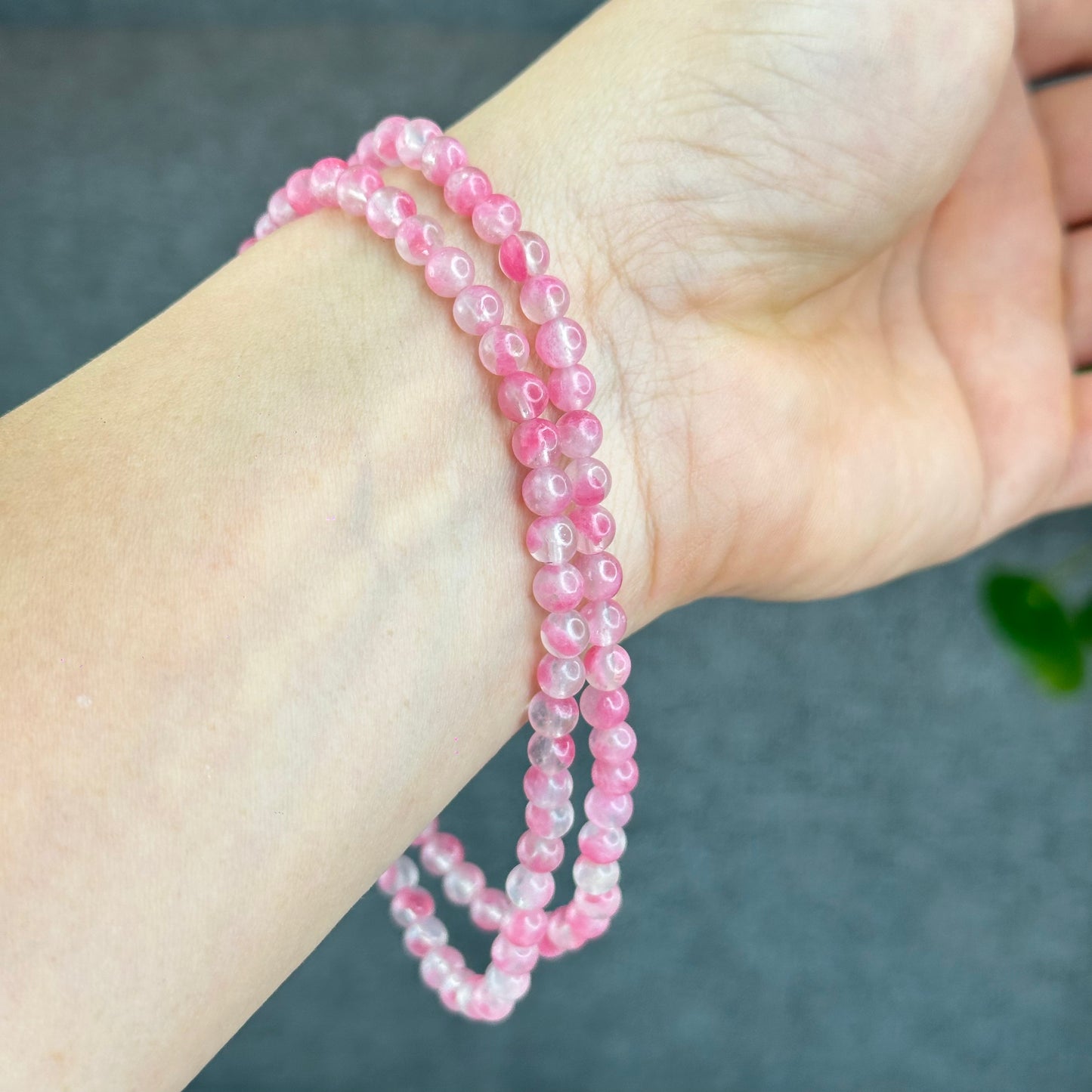 Natural Sakura Rhodonite Matte Finish Translucent Triple Wrap Bracelet Size 5.5 mm